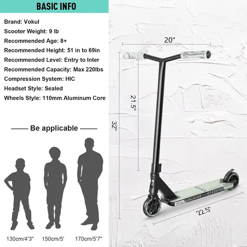 Miniatura 5 de VOKUL K1 Pro Scooters – Scooter de trucos Scooter de trucos – Scooter de estilo libre intermedio y principiante para niños de 8 años en adelante