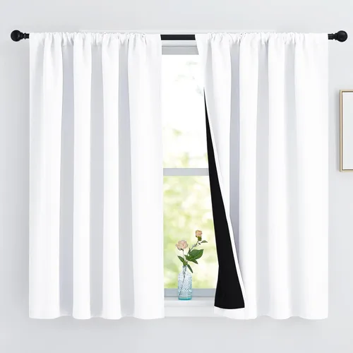 Miniatura 77 de NICETOWN Cortinas blancas 100% opacas, 2 capas gruesas completamente opacas con bolsillo para barra, cortinas aislantes térmicas para Blanco puro