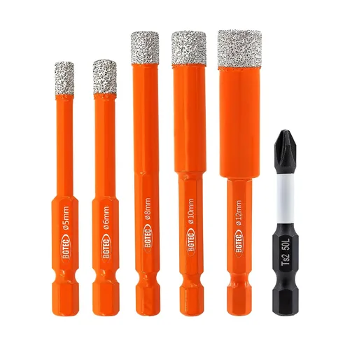 Miniatura 8 de BGTEC Juego de brocas de diamante 6 piezas - 5 mm*2+6 mm*2+8 mm con punta de destornillador PH2 para azulejos de porcelana, mármol, granito