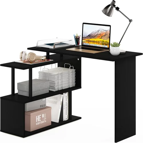 Miniatura 10 de Furinno Abbott - Escritorio en forma de L con estantería, color americano/cromado Americano/Cromo