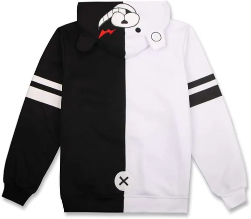 Miniatura 2 de Sudadera unisex con capucha y cremallera, diseño de oso blanco y negro.
