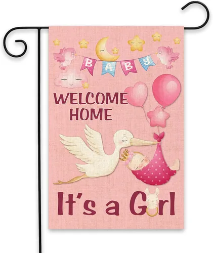 Bandera de jardín con texto en inglés "It's a Girl" de arpillera para revelación de género, fiesta, decoración de patio, recién nacido, baby shower,