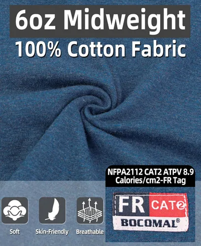 Miniatura 4 de BOCOMAL Camisas FR para verano, transpirable, diseño ventilado, 6 onzas, jaspeado, camiseta de manga larga, Henley, resistente al fuego, camisa
