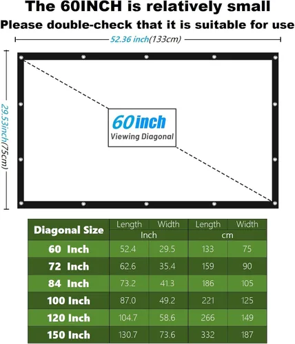 Miniatura 2 de Pantalla para proyector de 60 pulgadas, portátil, para interior y exterior, 16:9, plegable, sin arrugas, 1.1 GAIN, 160° de visualización, compatible