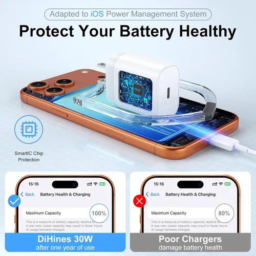 Miniatura 5 de Cargador rápido para teléfono 17 16 15, bloque de carga USB C de 30 W para teléfono 17 16 15 Pro Max y cable tipo C de 8 pies para iPhone 17/Air/17