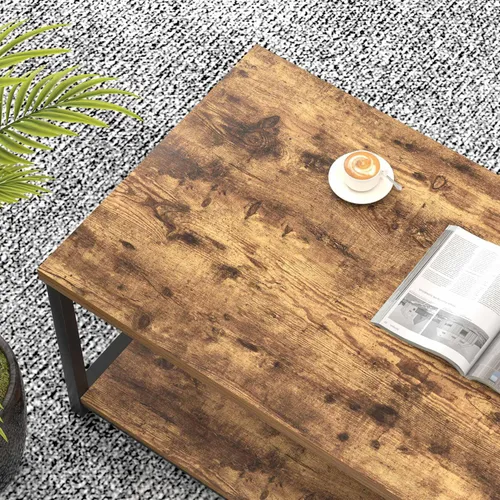 Miniatura 4 de EXCEFUR Mesa de centro moderna, mesa de sala de estar de madera rústica y metal con estante de almacenamiento, mesa central rectangular industrial