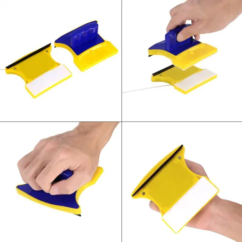 Miniatura 2 de Herramienta magnética para limpiar ventanas de doble cara, limpiador de vidrio con 2 algodón de limpieza extra, kit de limpiacristales para el hogar