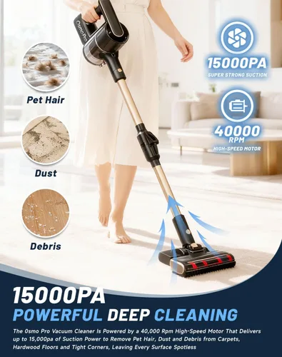 Miniatura 2 de Aspiradora, Osmo Provacuum - Potente succión de 15000 pa, revelación de polvo de luz verde ancha de 140°, aspiradora plegable, rodillo antienredos