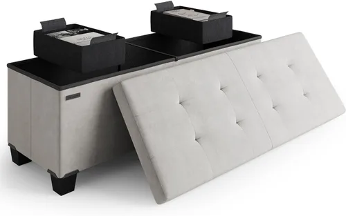 Miniatura 25 de Cubo otomano de almacenamiento con cubo pequeño, otomana cuadrada de 15 pulgadas con almacenamiento para sala de estar y dormitorio, reposapiés