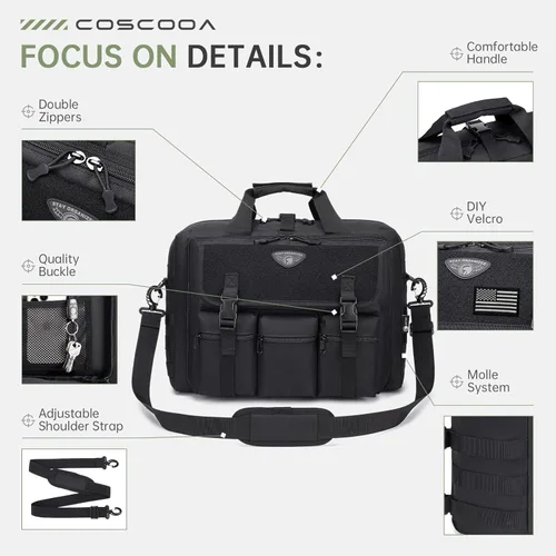 Miniatura 5 de Bolsa táctica grande para computadora portátil para hombres, bolsa militar de 17.3 pulgadas para computadora con cartera para pasaporte, bolsa