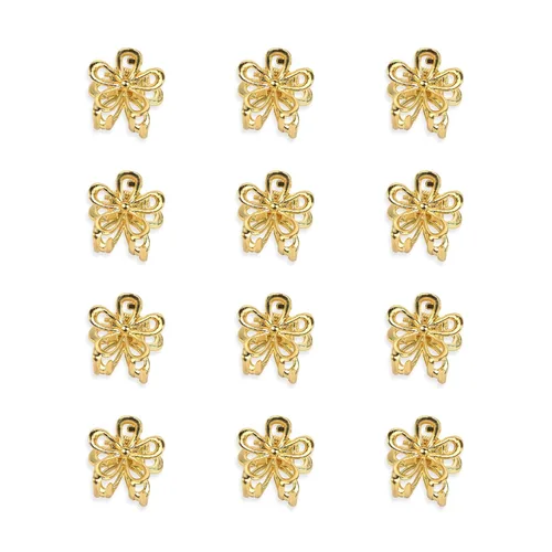 Miniatura 12 de YISSION Pinzas para el cabello – 12 bonitos pasadores de flores pequeñas y mini pinzas de metal plateado para mujeres, niñas, cabello fino/grueso