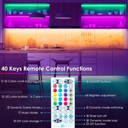 Miniatura 4 de Maylit 8 piezas de 3.3 pies de kit de luces RGB inteligentes para debajo del gabinete, funciona con Alexa y Google Assistant, control por aplicación
