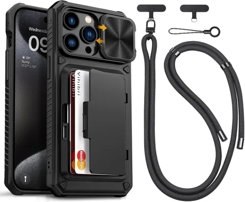 Miniatura 47 de Vihibii Funda para iPhone 13 Pro Max/iPhone 12 Pro Max con tarjetero (4 tarjetas) [bloqueo RFID] y cubierta de cámara deslizante, protección contra