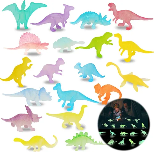 Miniatura 7 de Mini dinosaurios, 44 piezas que brillan en la oscuridad figuras de dinosaurios para niños, recuerdo de fiesta de dinosaurios, decoración de tarta