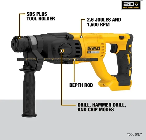 Miniatura 3 de DEWALT Martillo giratorio inalámbrico de 20 V MAX SDS Plus de 1 pulgada con mango en D, solo herramienta desnuda (DCH133B)