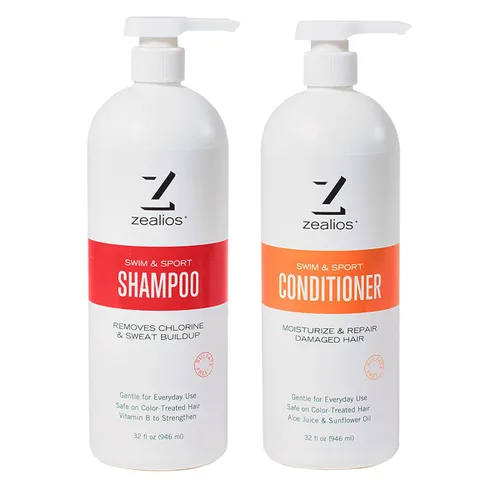 Zealios Champú de natación y deporte fórmula hidratante (32 onzas) y acondicionador de natación (32 onzas), repara, hidrata, protege, repara el