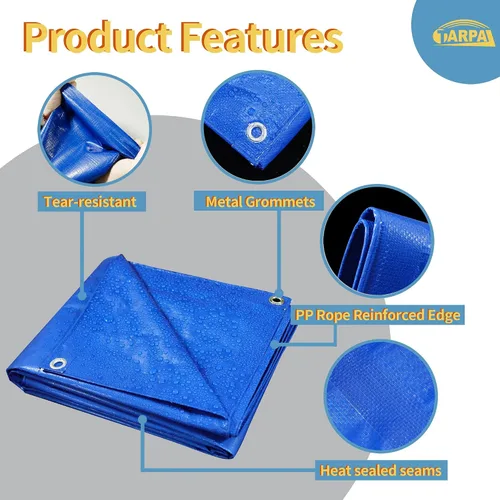 Miniatura 4 de TARPAL Lona azul de 4 x 12 pies, lonas de resistencia media de 8 mil impermeables, resistentes a desgarros con ojales de metal, adecuadas