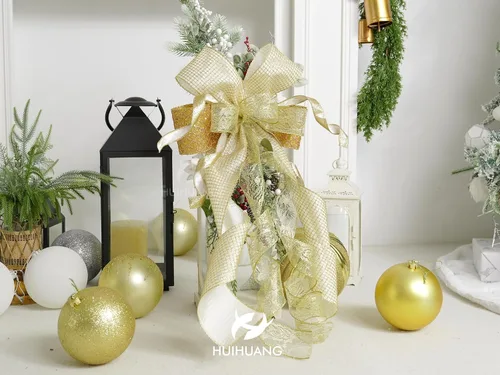 Miniatura 6 de HUIHUANG Cinta de encaje con alambre para árbol de Navidad, 2.5 pulgadas x 25 yardas, cinta de alambre con purpurina dorada para árbol de Navidad