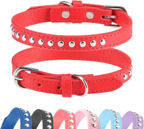 Miniatura 9 de BINGPET Collar de cuero ajustable para perro, collar duradero con tachuelas, con hebilla de metal y anillo en D para perros pequeños, medianos