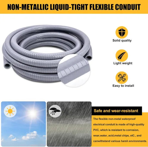 Miniatura 3 de Conducto hermético a líquidos de 1 pulgada y 25 pies, kit de conector y conducto eléctrico flexible no metálico hermético a líquidos, con 5
