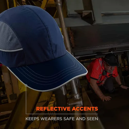 Miniatura 6 de Gorra de seguridad Ergodyne, estilo gorra de béisbol, cómoda protección para la cabeza, visera larga, Skullerz 8950, azul marino, larga