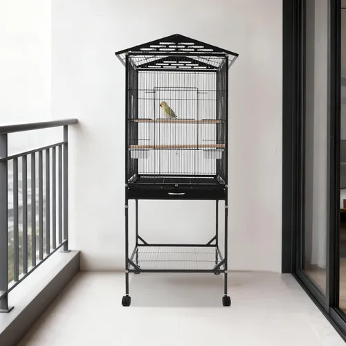 Miniatura 4 de Jaula grande para pájaros, jaulas movibles para pájaros con ruedas, 4 ventanas de alimentación, bandeja deslizante, aviario panorámico para pájaros