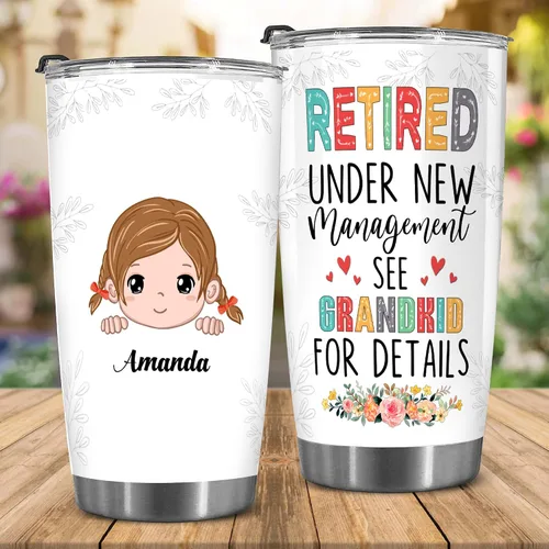 Miniatura 2 de WHIDOBE Vaso de jubilado personalizado (1 niño) personalizado jubilado bajo nueva administración, mira a los nietos para obtener detalles, vaso