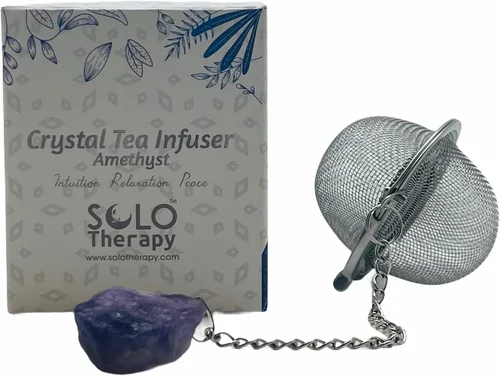 Infusor de té de cristal, cristal de amatista, colador de té de malla de acero inoxidable, filtro de té de bola de cristal de amatista con gancho de