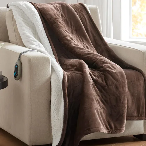 Miniatura 32 de Beautyrest Manta térmica, manta eléctrica, suave, cálida y reversible, manta térmica Sherpa para oficina, sofá, 3 ajustes de calor, apagado