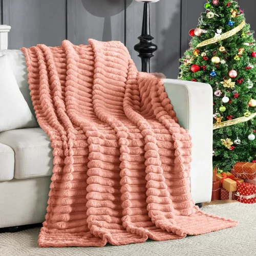 Miniatura 25 de Manta de Tiro de Piel Sintética Color Hueso para Sofá, Manta Suave y Esponjosa de Burbujas para Cama y Sofá, Manta Gruesa y Cálida de Felpa Difusa