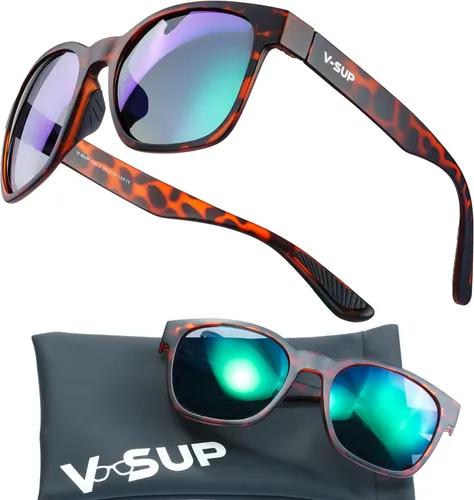 Miniatura 14 de V-SUP TR90 - Gafas de sol de ciclismo con protección UV400, ajustables y ultraligeras con estuche para correr y uso al aire libre Blakc+rojo(4331)
