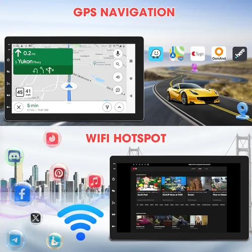 Miniatura 6 de Pantalla táctil CarPlay de 10.1 pulgadas - Estéreo inalámbrico giratorio para automóvil Android Auto - Bluetooth Phonelink navegación GPS WiFi Dual