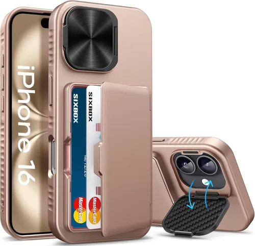 Miniatura 11 de Funda para iPhone 16e tipo cartera, soporte integrado, tarjetero y cubierta para lente de cámara, protección de cuerpo completo, resistente, Negro