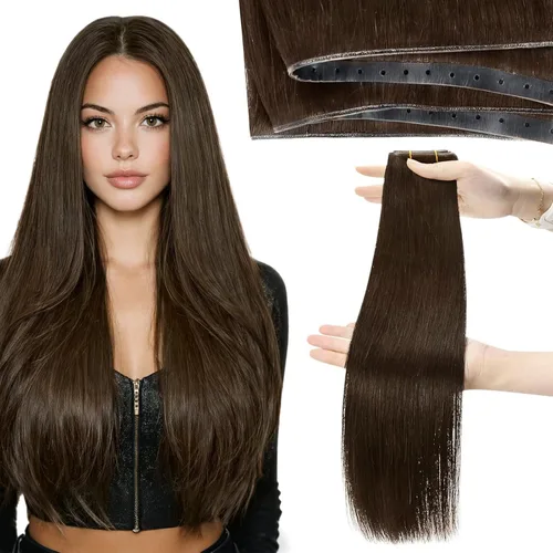 Miniatura 28 de Moresoo - Extensiones de cabello humano real cosidas, Remy, lacio, doble trama, color negro jet, 14 pulgadas, 3.53 onzas
