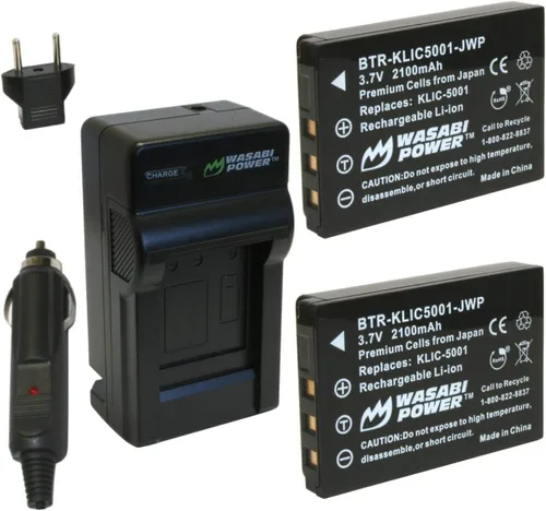 Wasabi Power Batería (paquete de 2) y cargador para Kodak KLIC-5001 y Kodak EasyShare DX6490, DX7440, DX7590, DX7630, P712, P850, P880, Z730, Z760,