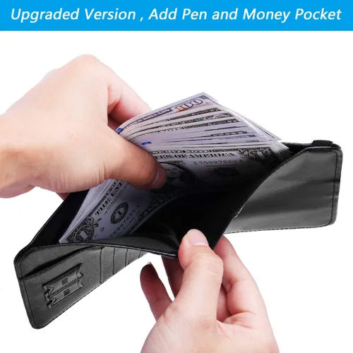 Miniatura 3 de Funda para pasaporte, cartera, artículos esenciales de viaje, con bloqueo RFID, funda de piel para tarjetas de viaje internacionales, accesorios