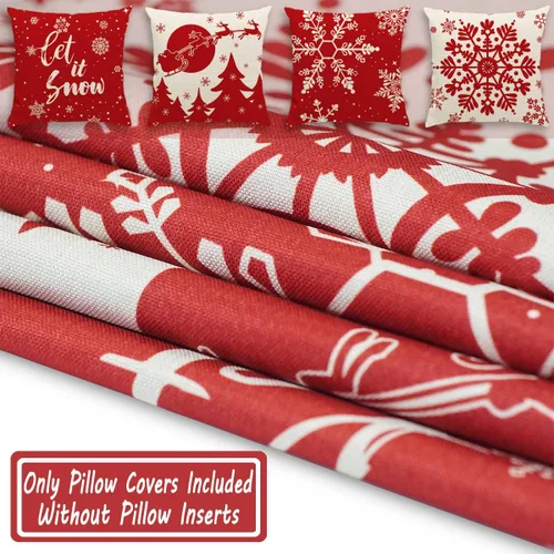 Miniatura 7 de JOJOGOGO Juego de 4 fundas de almohada rojas de copo de nieve de 18 x 18 pulgadas, almohadas decorativas Let It Snow de 18 x 18 pulgadas