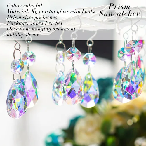 Miniatura 3 de 20 piezas de candelabros de cristal, atrapasoles de cristal de lágrima colorida de 1.496 pulgadas, piezas de cuentas, cristales colgantes