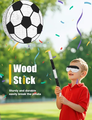 Miniatura 4 de Piñata de fútbol – Incluye palo de madera, vendaje de ojos y confeti – 13 x 13 x 3 pulgadas – Perfecto para decoraciones de fiestas deportivas