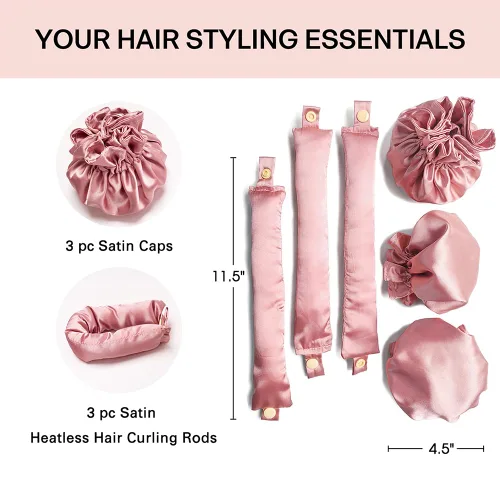 Miniatura 2 de 3 juegos/6 rizadores de cabello sin calor, sin calor, para rizos sin calor con gorras para el cabello, diadema suave sin calor para cabello largo