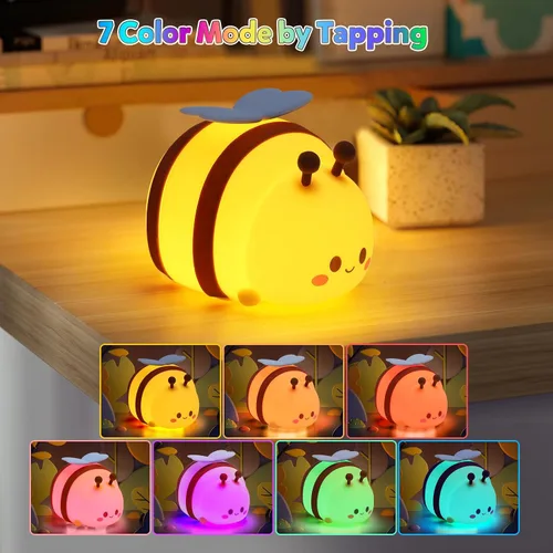 Miniatura 3 de Luz nocturna de abeja, bonita lámpara de noche de animales de silicona, lámpara de noche para habitación de niños, lámpara LED regulable, lámpara