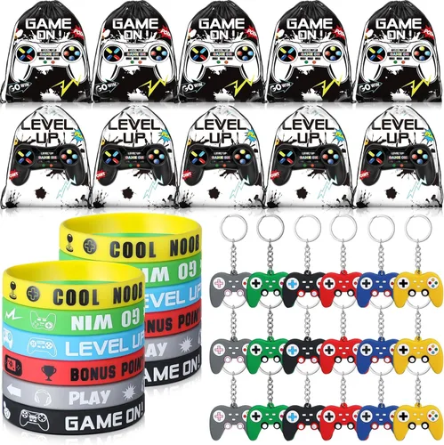 Nosiny 72 bolsas con cordón para fiestas de videojuegos, bolsas con cordón, bolsa de regalo para juegos, pulseras de silicona, llavero, recompensas