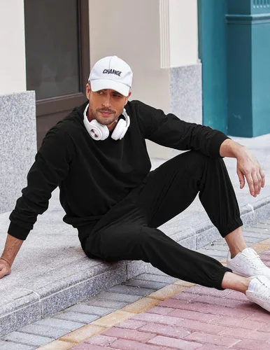 Miniatura 71 de COOFANDY Conjunto deportivo de 2 piezas para hombre, sudadera de manga larga, sin botones, para deportes, casual, fitness, trotar