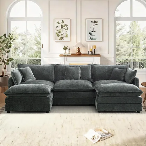 Miniatura 47 de Sofá seccional modular convertible de 76.7", sofás de dos plazas de chenilla con asiento profundo y cojines tipo loveseat para sala de estar, Beige