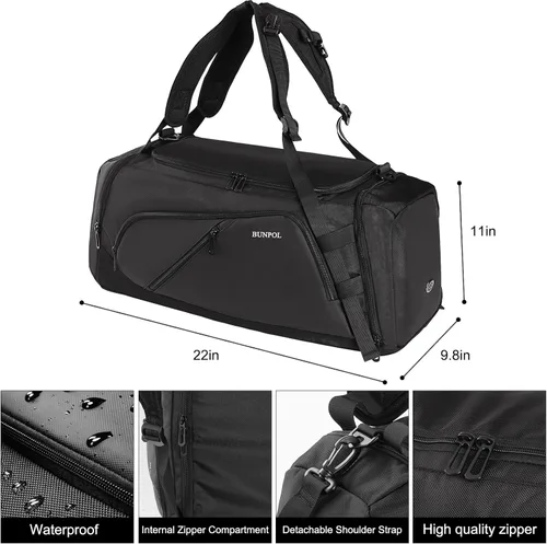 Miniatura 5 de BUNPOL Bolsa de gimnasio para mujeres y hombres Bolsa de viaje de 39 litros Mochila de fin de semana con compartimentos para humedad y zapatos