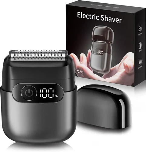 Maquinilla de afeitar eléctrica para hombres, afeitadora de aluminio y recortador de barba para seco y húmedo, pantalla LED de batería, carga rápida