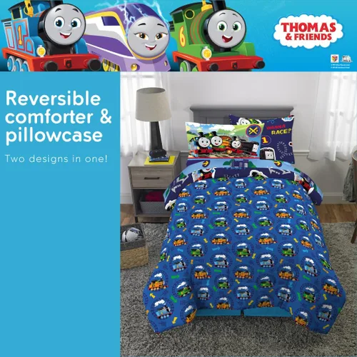 Miniatura 5 de Franco Thomas & Friends - Juego de ropa de cama supersuave para niños, edredón y sábanas con funda de almohada, 5 piezas, tamaño individual, Thomas