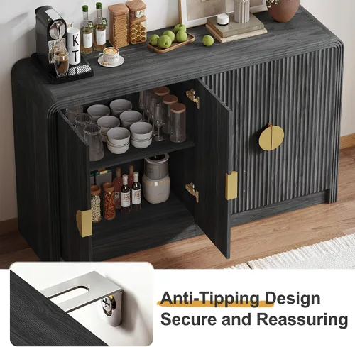 Miniatura 7 de Decofy 55" Buffet Sideboard Cabinet, Modern Mid Century Console Cabinet with Adjustable Shelves & Wavy Grain Doors for Kitchen Cabinets, Living