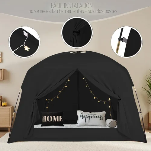 Miniatura 9 de Tiendas de cama para niños y adultos, portátil, 100% transpirable y 93% opaca, tienda de campaña de ensueño para niños pequeños, 3 puertas, gran