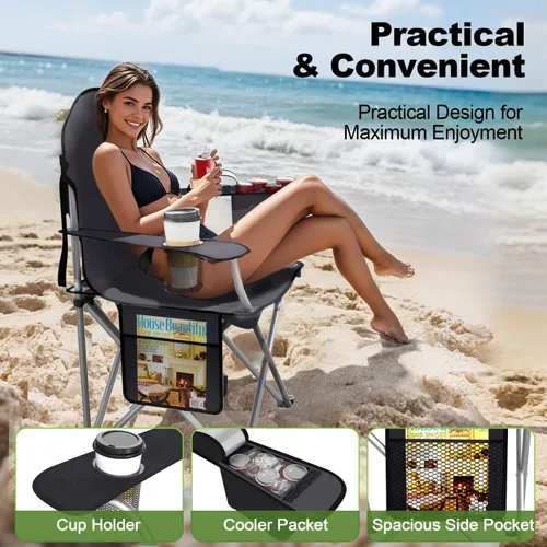 Miniatura 3 de VTOY Sillas de camping plegables duraderas 600D Oxford, silla portátil al aire libre con bolsa enfriadora, portavasos y bolsillo de almacenamiento